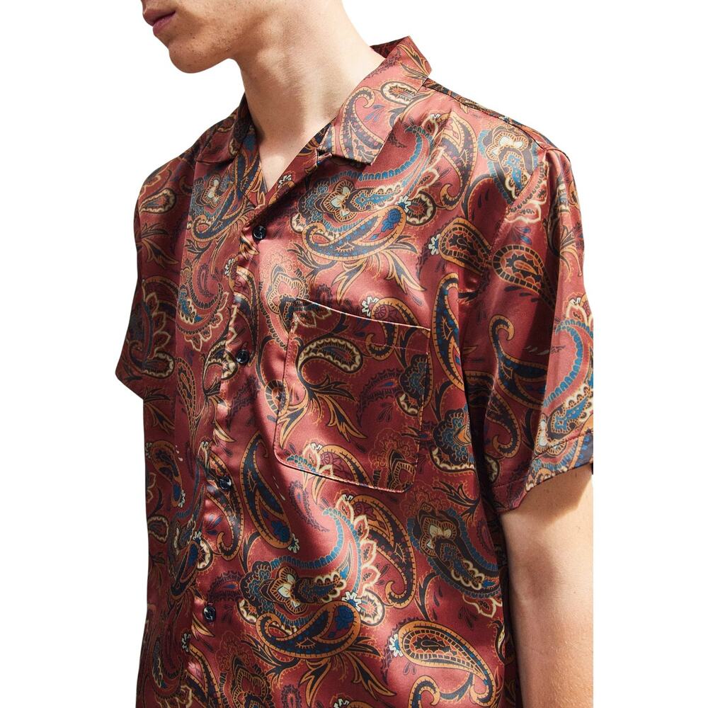 Urban Outfitters Satin Paisley Shirt Men's Small Retro Resort Festival Vacation - Picture 6 of 16